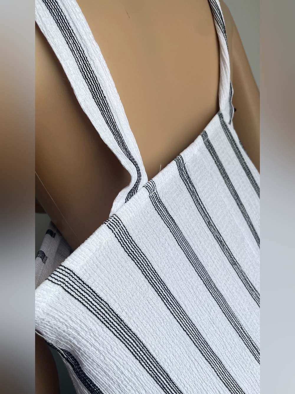 Sleeveless Striped Halter Maxi Dress in White and Black - Picture 6 of 9
